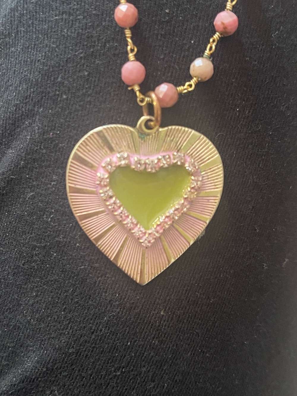 Heart Pendant Necklace in Lime Green and Pink - Designer Style